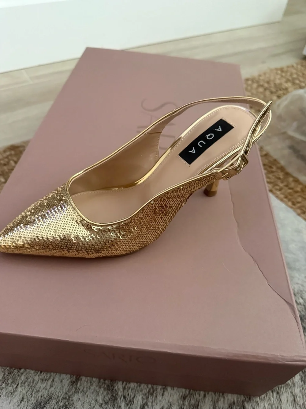 Aqua Gold Sequin Pointed Slingback Kitten Heel